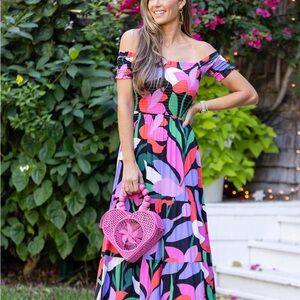 Vibrant Floral Off-Shoulder Maxi Dress